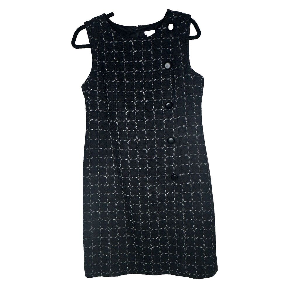 Vintage 90's Ann Taylor Black and White Tweed Lined Sleeveless Dress Size 8